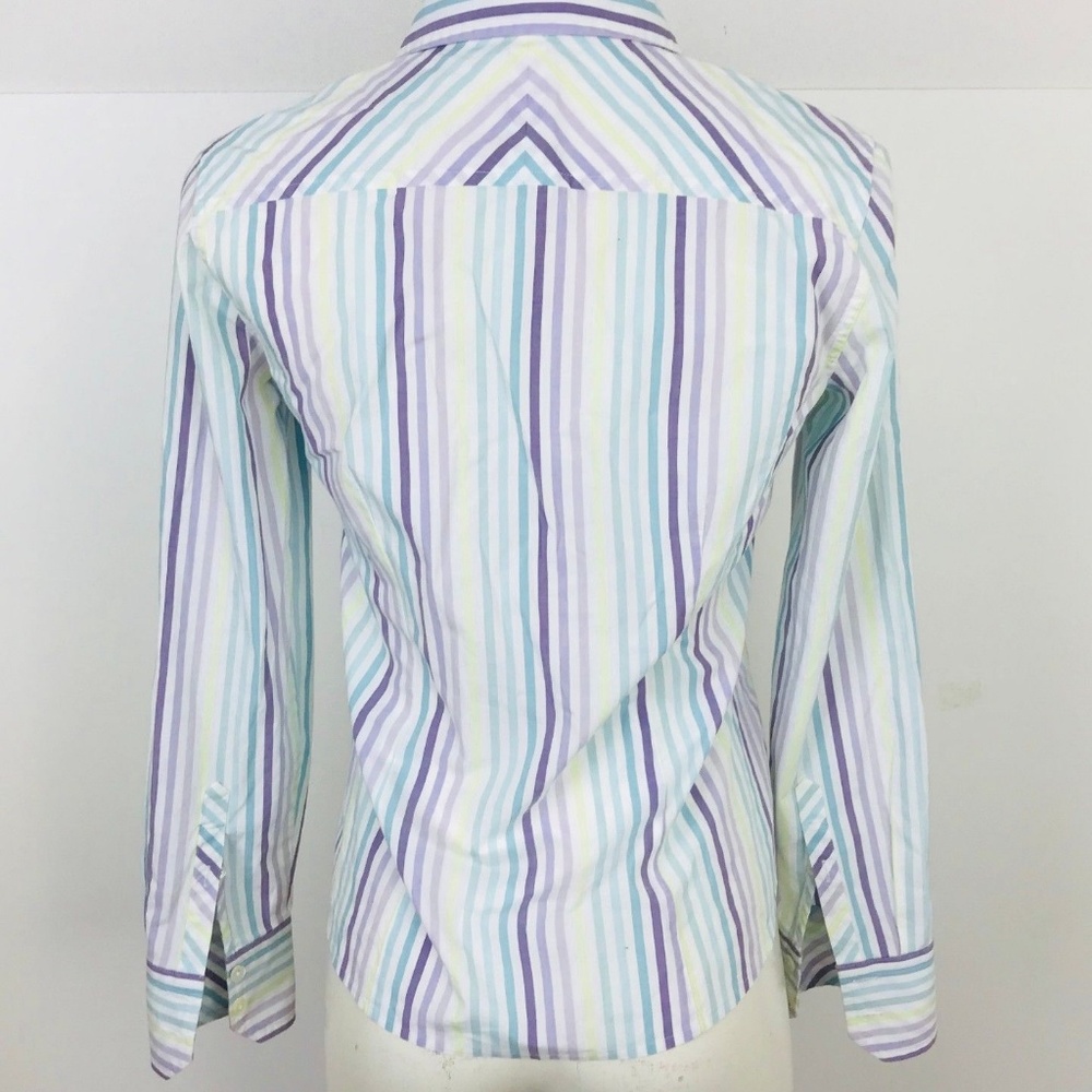 Ann Taylor Women's Sz 4 Stripe Shirt Purple White - Picture 4 of 7